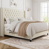 Queen Upholstered Bed Frame with 55" Tufted Headboard - Platform Bed, No Box Spring Needed