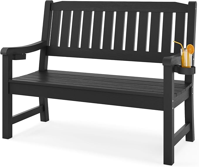 Outdoor Bench, 2-Person HDPS Garden Bench, Outdoor Benches Weatherproof