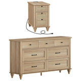 2 Piece Bedroom Set - Includes Bedroom 7 Drawer Dresser, Rattan Side Table