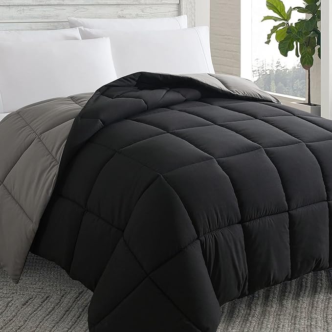 Down Alternative Comforter (Red/Black, Twin) - All Season Soft Quilted Twin Size Bed