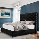 King Bed Frame Upholstered Platform Bed Frame with 52.8'' Tall Sleigh Headboard