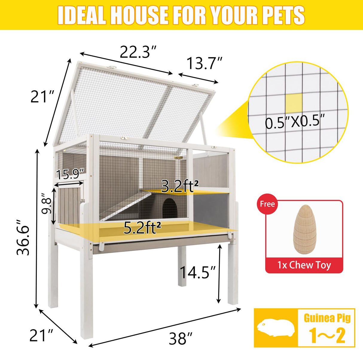 Rabbit Hutch Indoor and Outdoor Rabbit Cage 37 Inch Wide Wooden Hutch House