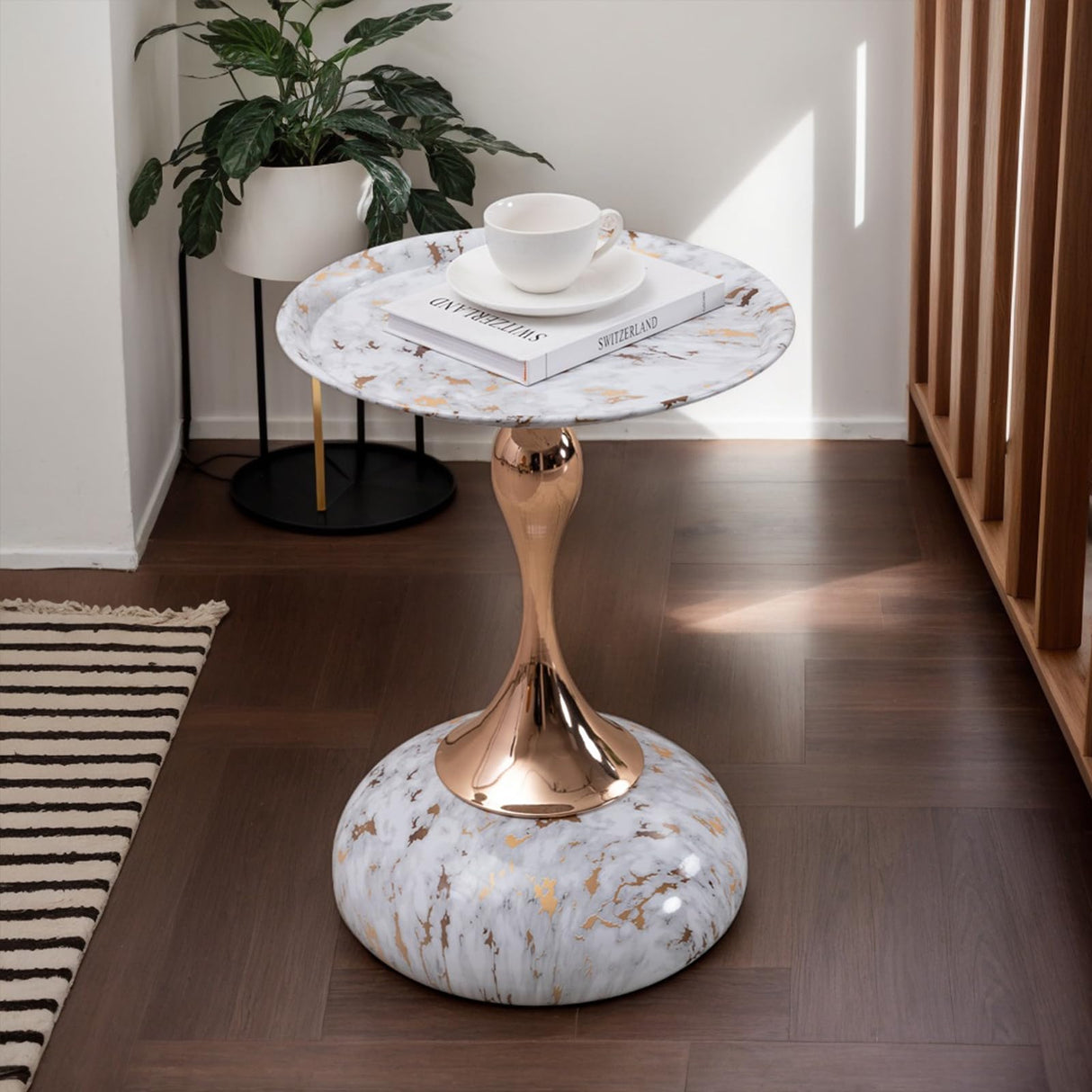 Small Round Side Table, Modern Pedestal End Tables, Minimalist Accent Table