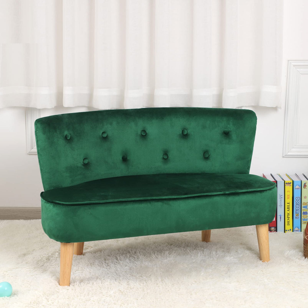 room 2-Seat Kid Sofa Couch with Velvet Fabric,Kid Sofa Chair with Wooden Frame for 3-6