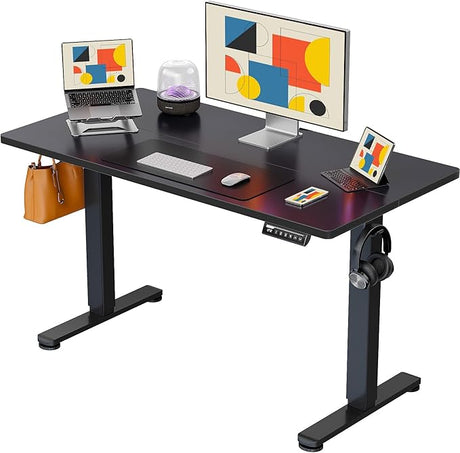 Height Adjustable Electric Standing Desk, 44 x 24 Inches Small Sit Stand up Desk, Memory Computer Home Office Desk (White)