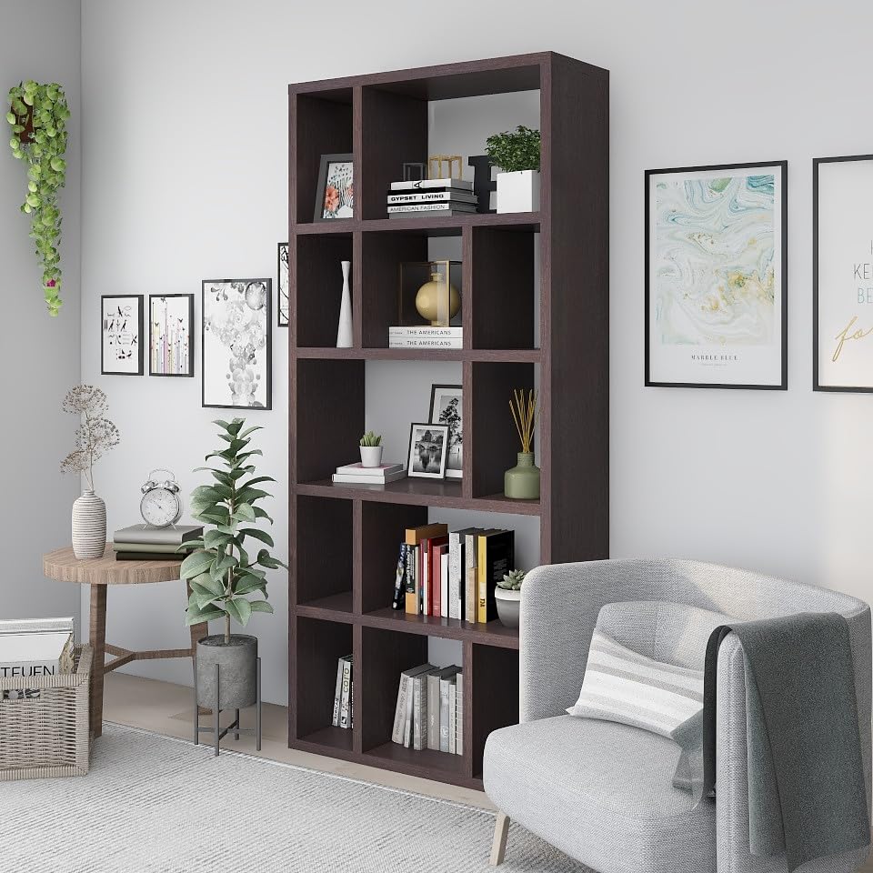 Zevv Modern 9 Open Shelves Vertically/Horizontally Display Shelf, Cappuccino