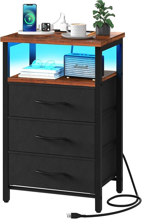 Night Stand with Charging Station, 16 Colors LED Nightstand