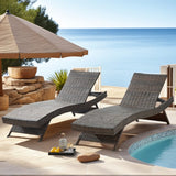 Rattan Adjustable Backrest Chaise Lounge Set 2, Outdoor Pool Recliner Patio Chairs Lounge Chair
