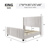 Velvet Upholstered Platform Bed with Vertical Channel Tufted Headboard