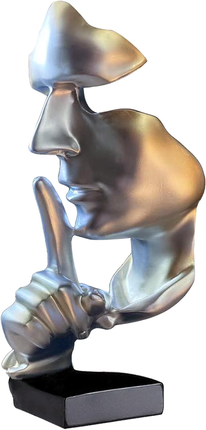 Thinker Statue, Silence is Gold Abstract Art Figurine, Modern Home