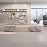78IN L-Shaped Desk – Open Shelving & Storage Drawers
