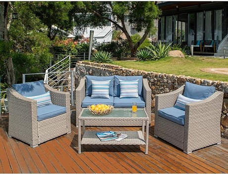 4-Piece Patio Furniture Sectional Sofa All-Weather Outdoor Wicker Conversation Set