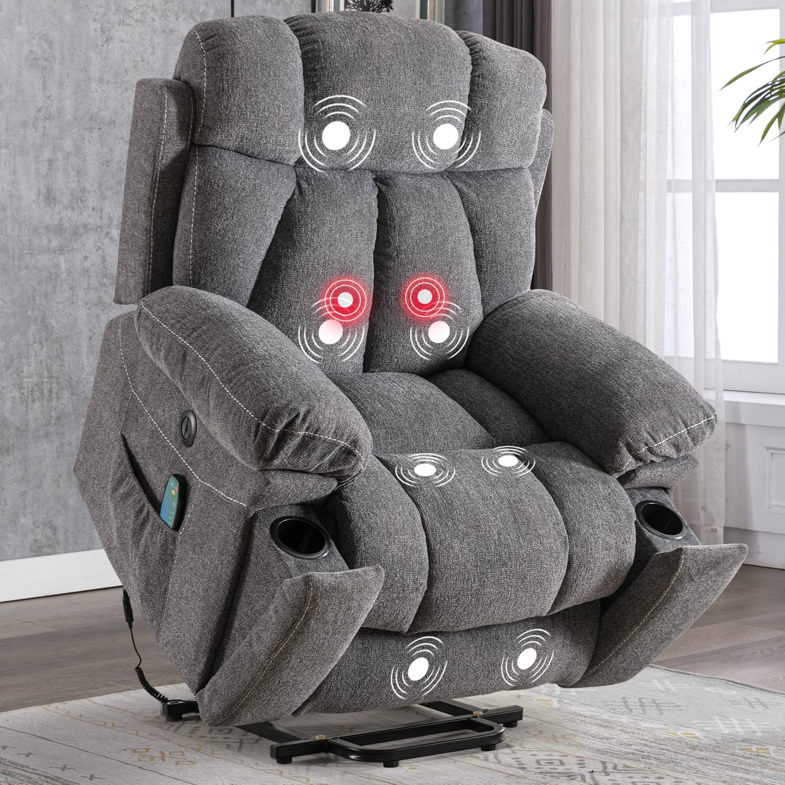 StoneCraft Titan XL Power Lift Recliner Chair – Massage, Heat, USB & Hidden Cup Holders