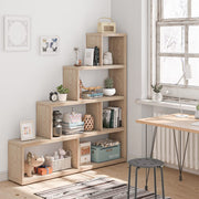 4 Tier Bookshelf, Step Bookcase with 6 Separate Storage Cubes, Wood Bookshelves and Bookcases, Geometric Display Shelf, Modern Book Shelf for Bedroom, Living Room, Home Office (Natural)