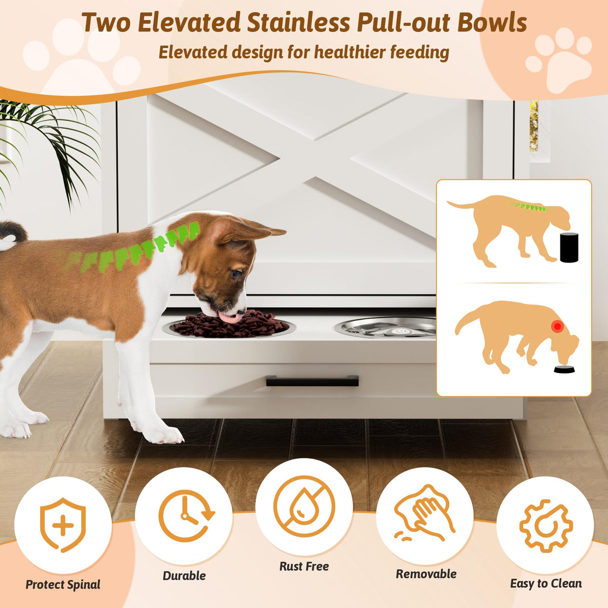 Dog Food Storage Cabinet with Elevated Bowls