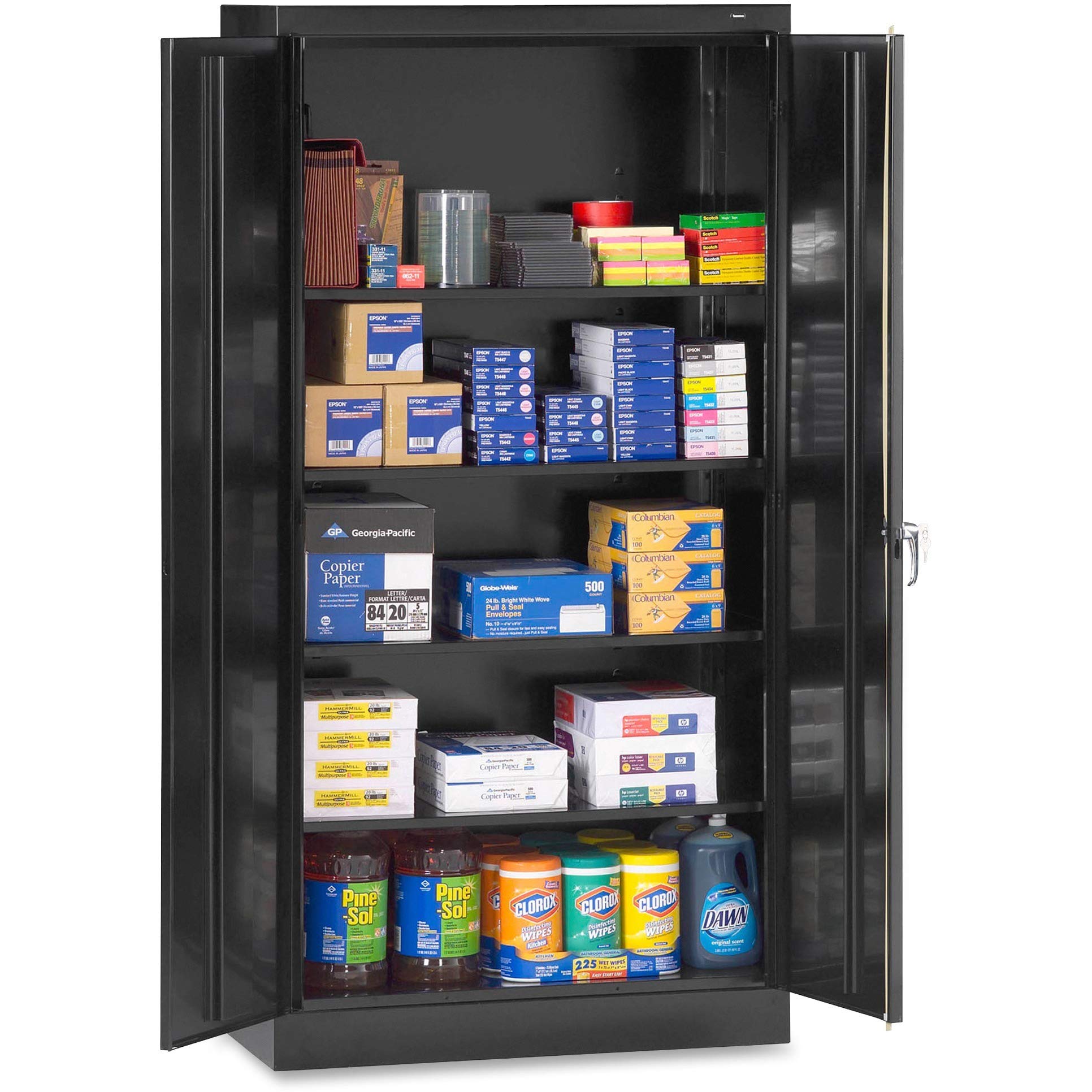 Tennsco 7218 24 Gauge Steel Standard Welded Storage Cabinet, 4 Shelves, 150 lbs Capacity per Shelf, 36" Width x 72" Height x 18" Depth, Black