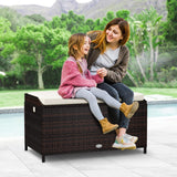 Outdoor Wicker Storage Bench Deck Box, Large PE Rattan Patio Storage Bench