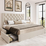 Queen Bed Frame with 4 Storage Drawers,Linen Upholstered Platform Bed Frame