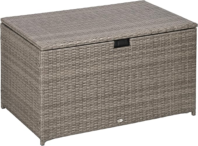 113 Gallon Deck Box, Rattan Outdoor Storage Box, Waterproof Storage Container for Indoor