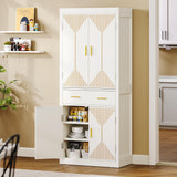 Storage Cabinet, 72" Tall Kitchen Pantry Cabinet with Carved Design Doors Modern