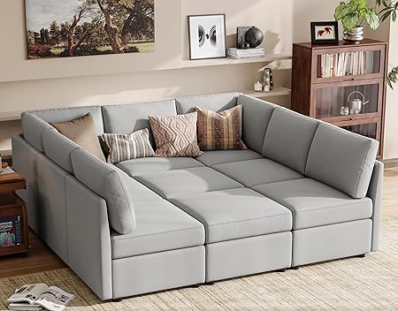 Sectional Sleeper Sofa, Modular Couch with Memory Foam, Storage Under