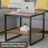 End Table, 20 Inch Square Side Table Modern Night Stand with 2-Tier Storage Shelf