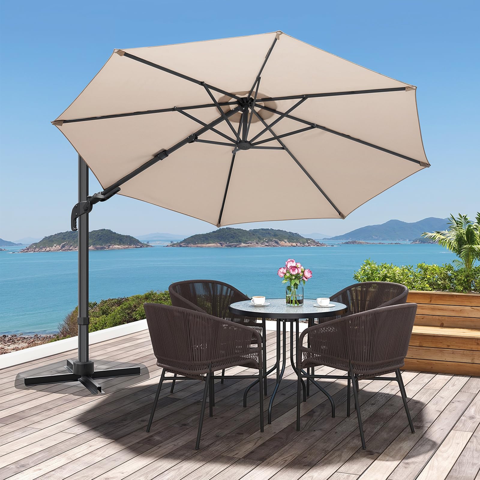 10 Feet Patio Umbrella, Outdoor Cantilever Round Umbrella with Creative Swivel