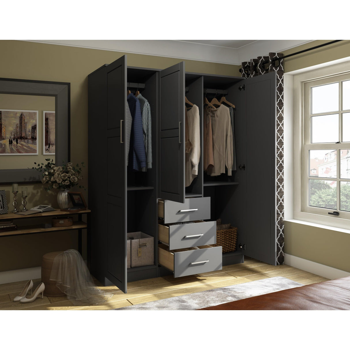 100% Solid Wood Cosmo 3-Door Armoire Wardrobe Closet