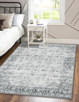 Washable Area Rug 4x6 Boho Bedroom Rug Oriental Low-Pile Indoor Rug for Living Room