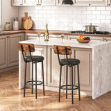 Bar Stools, Set of 2 Bar Stools with PU Upholstered, Bar Chairs with Footrest and Back