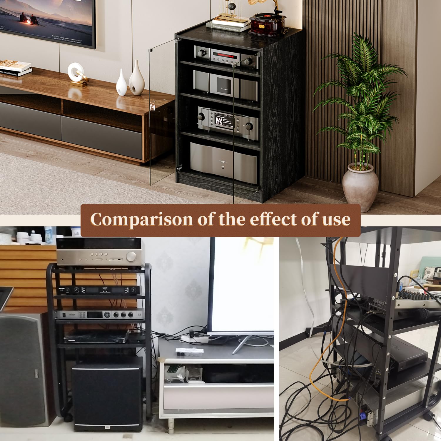 Modern Audio-Video Media Stand with 4 Height-Adjustable Shelves,AV Cabinet