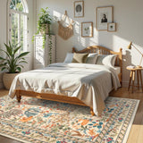 8x10 Washable Area Rug - Beige Botanical Print