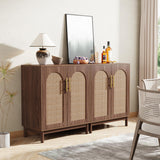 Set of 2 Rattan Sideboard Buffet Cabinet with Storage, 59 Inch Accent Cabinet with Doors