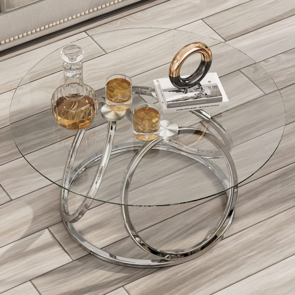 Round Coffee Table, Modern Silver Coffee Table Living Room Table