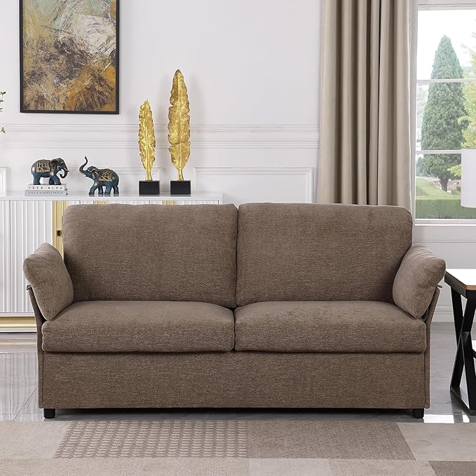 Loveseat Sofa, 70" White Modern Sofa Couch, Chenille Fabric Comfy Couches