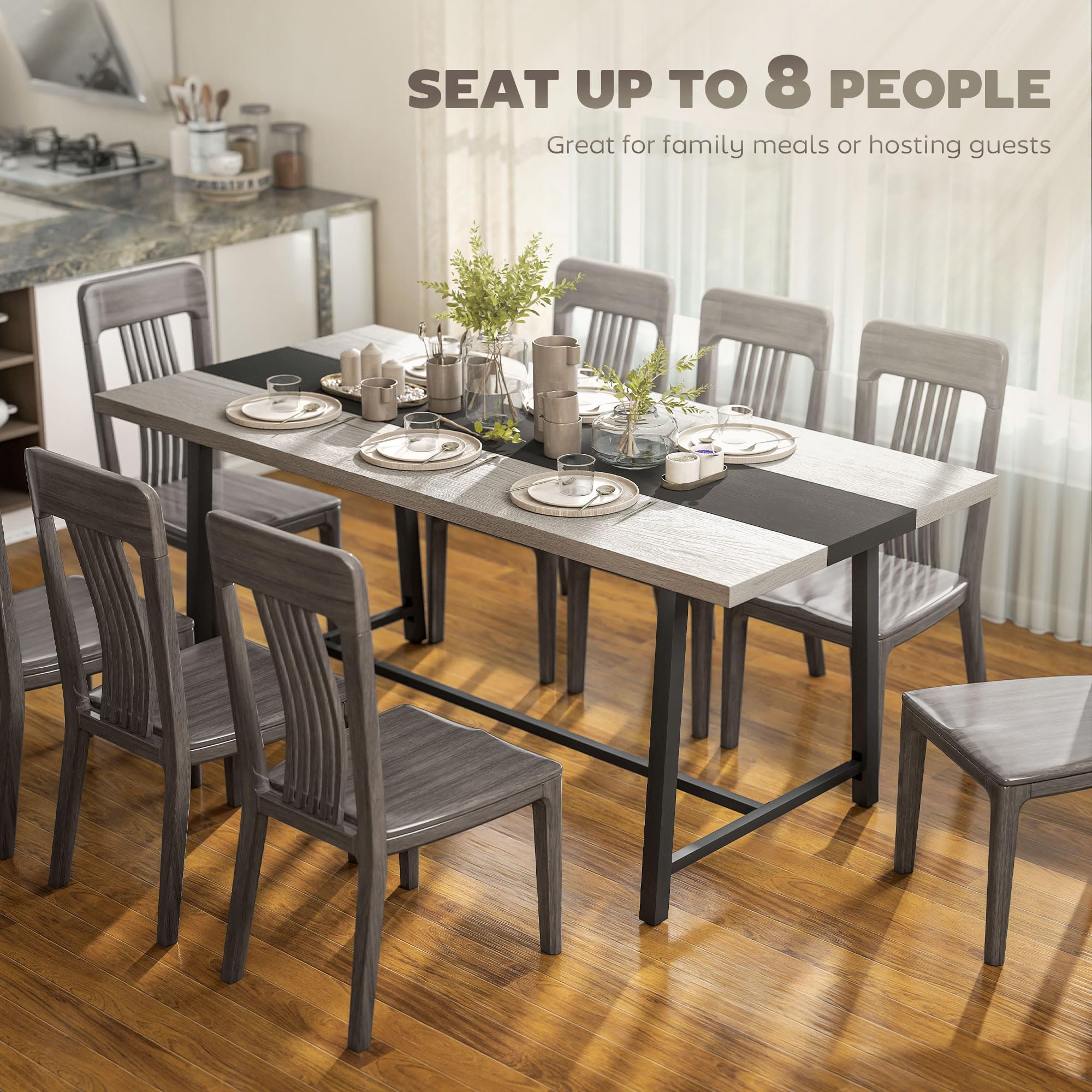 70.9" Industrial Rectangular Dining Table for 8 People