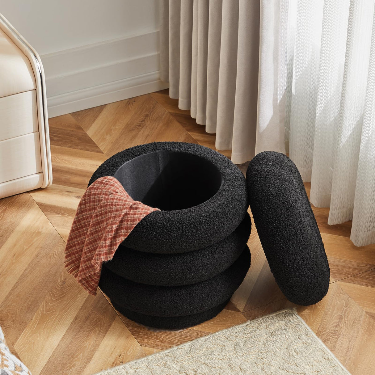 17.5'' Round Ottoman Foot Stool Fabric Storage Footrest Vanity Stool Chair