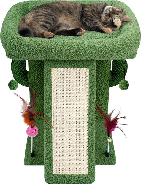 Cat Tree with Cat Condo Scratch Post Hammock Hanging Ball