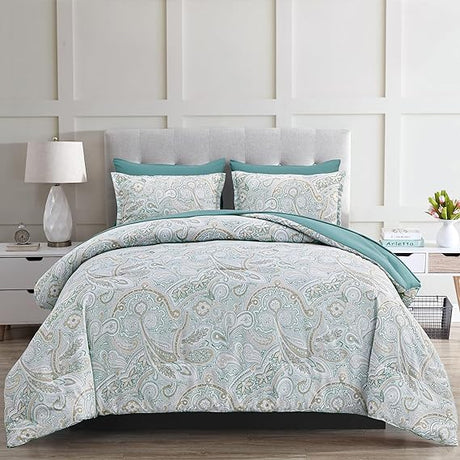 Blue Comforter Set  Damask Pattern Bed in a Bag Boho Paisley Bedding