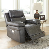 Edmar Leather Power Recliner with Adjustable Headrest, Gray