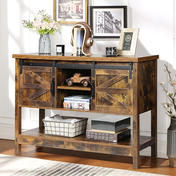 Console Table with Sliding Barn Doors, 46" Farmhouse Entryway Table