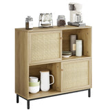 Sideboard Cabinet, Rattan Kitchen Buffet Storage Cabinet with Sliding Door