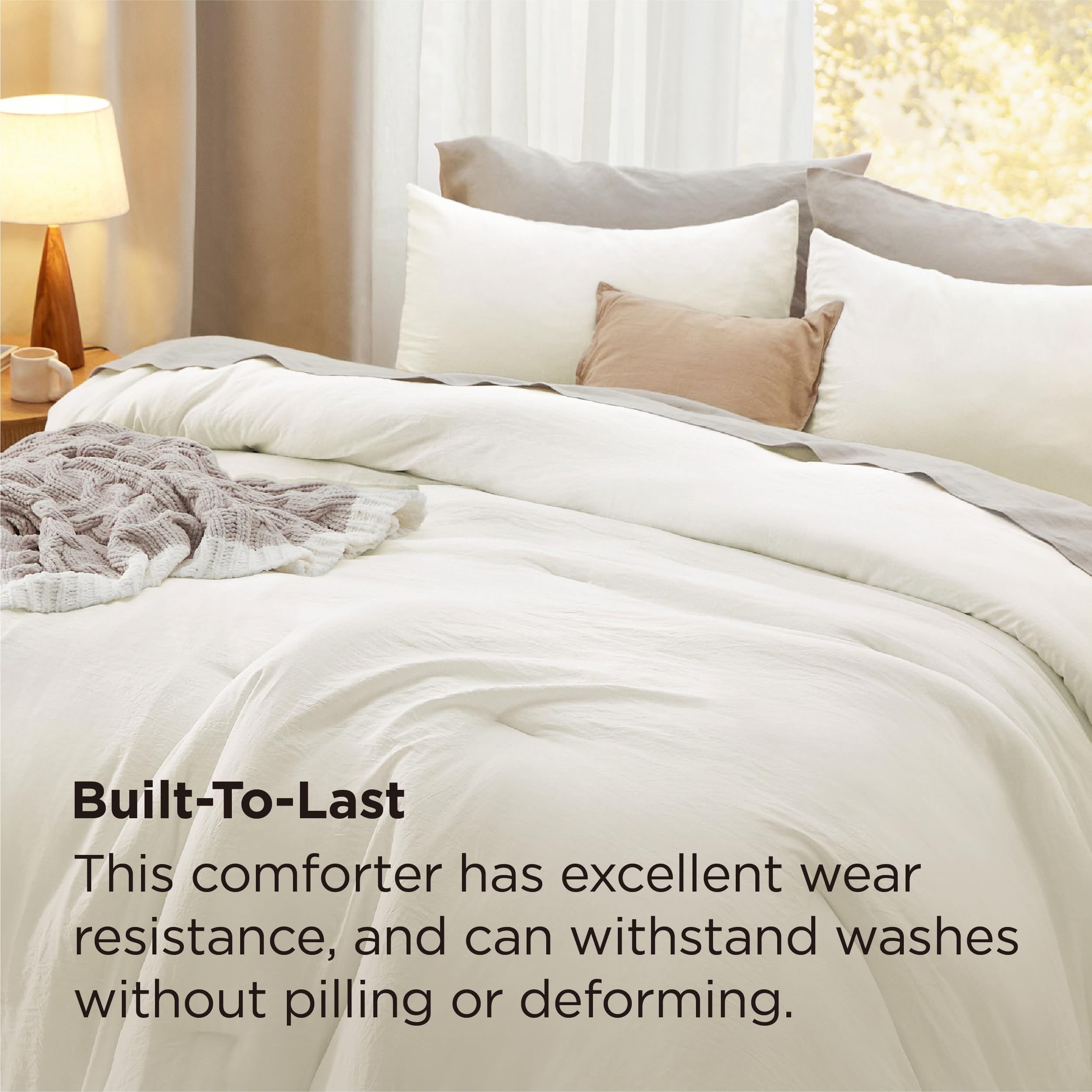 Queen Size Comforter Set - Ivory Soft Prewashed 3-Piece Bedding