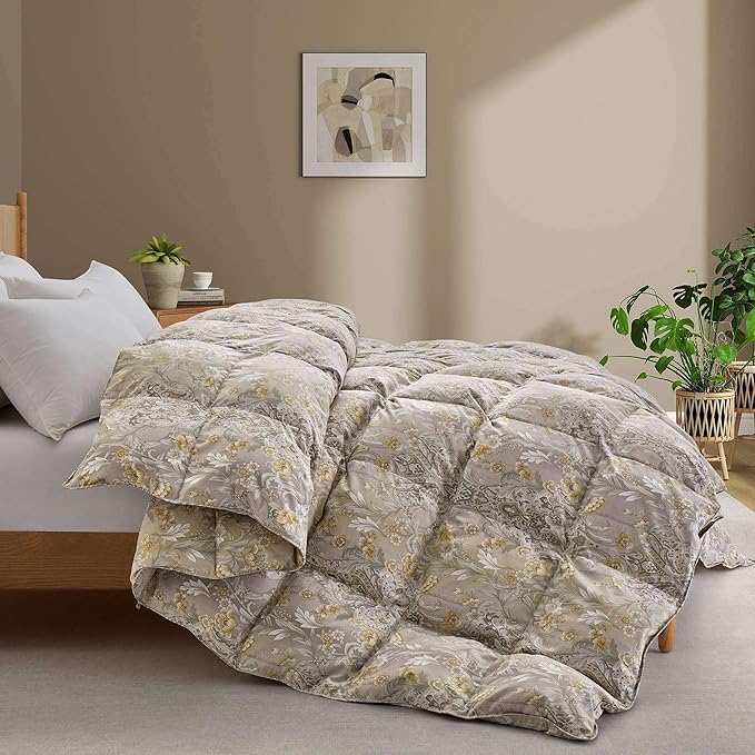 Paisley Floral Botanical Pattern White Goose Feather Comforter California King