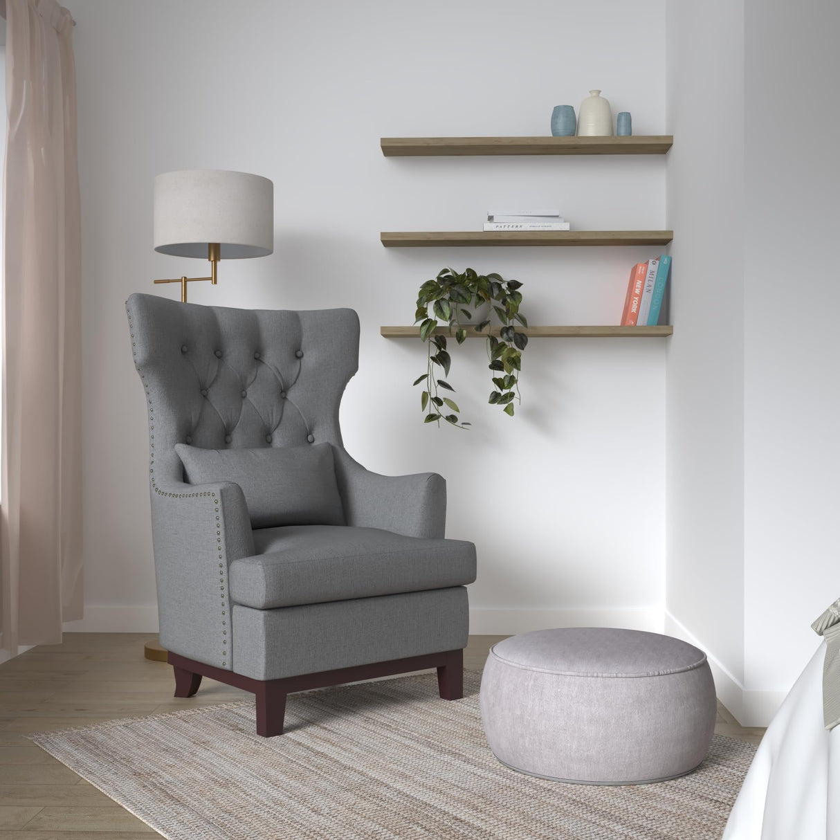 Aurora 32" W Tufted Fabric Accent Chair, Light Gray