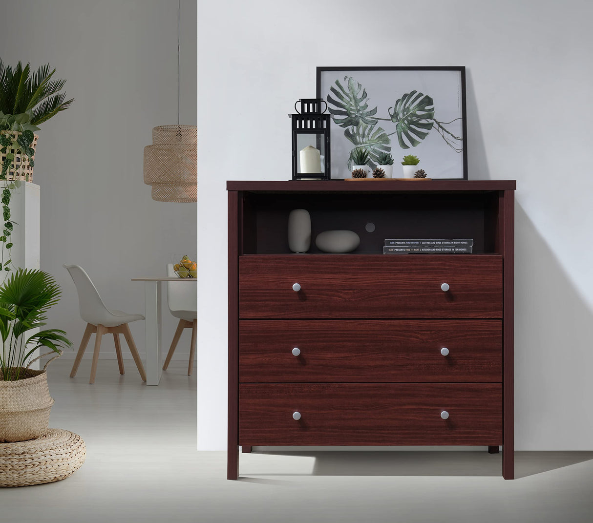 3-Drawer 1-Open Shelf Dresser, Mahogany