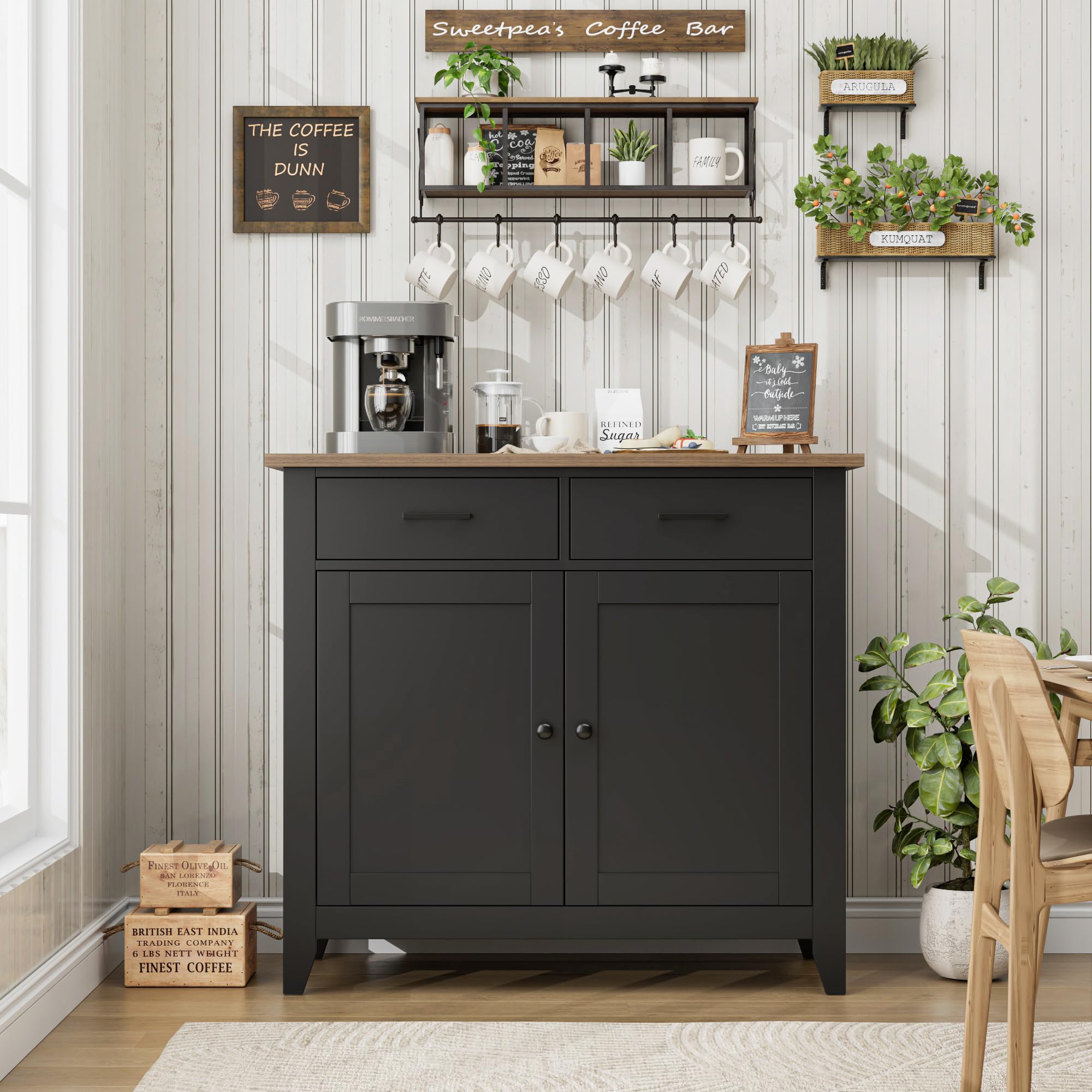 Kitchen Storage Cabinet, Modern Farmhouse Buffet Cabinet with Storage, Coffee Bar