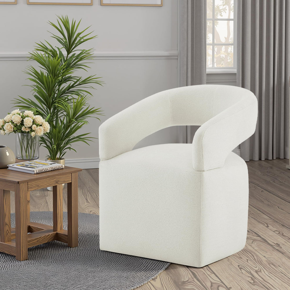 Dining Chairs with Casters Upholstered Barrel Chair with Uniquely Designed Backrest