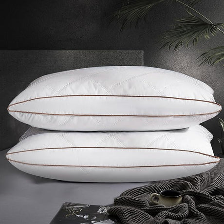 Goose Down Feather Pillows with 100% Cotton Cover, Gusseted Bed Hotel Collection