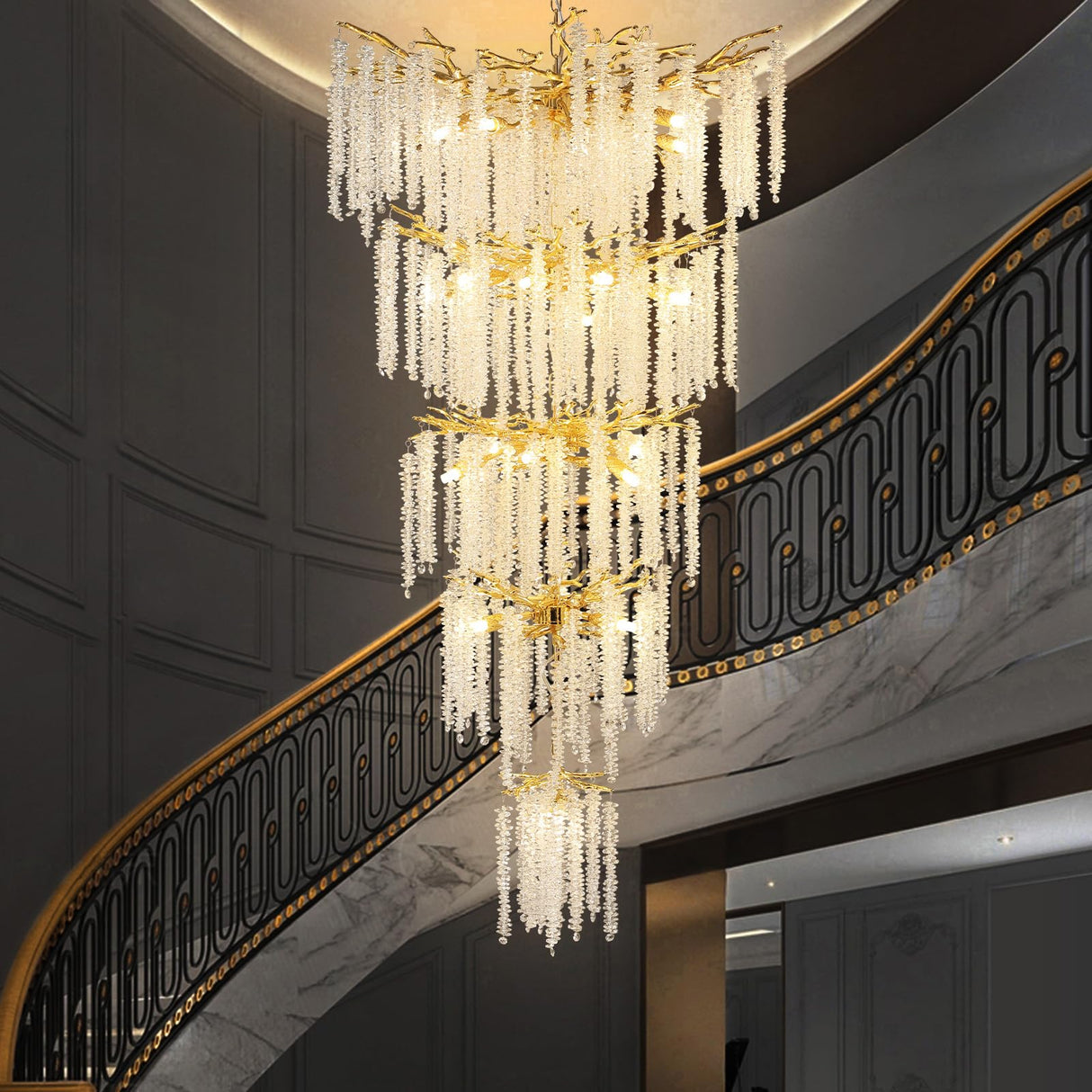 YUYI H118'' Crystal Chandeliers for Entryway,Golden 28Lights Foyer Pendant Lighting Entrwey High Ceiling Chandeliers,Luxury Tree Branches Chandelier Lighting Hanging Light for Living Room